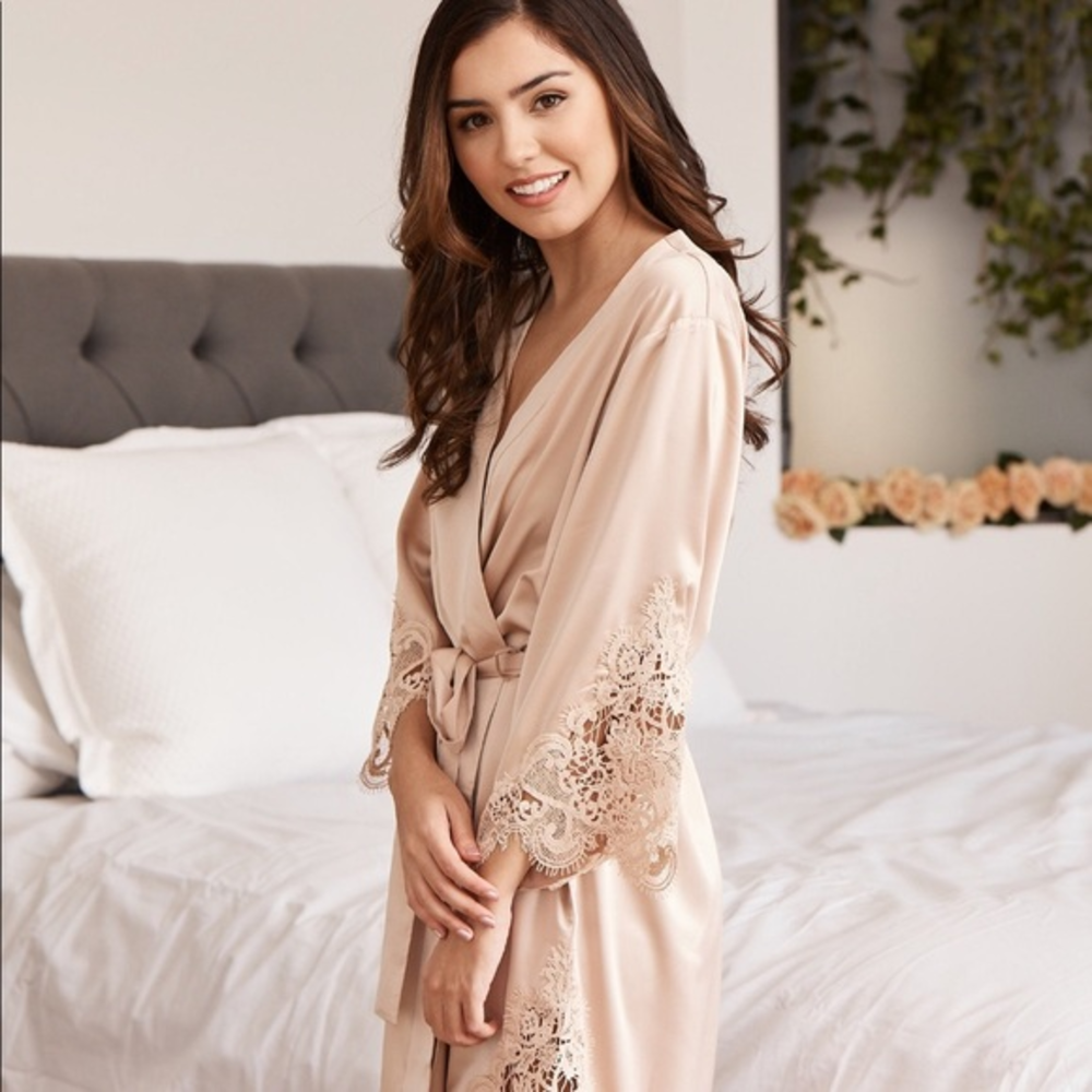 Champagne Lace Robe‎ (Bridal or Bridesmaid) OS NWT
